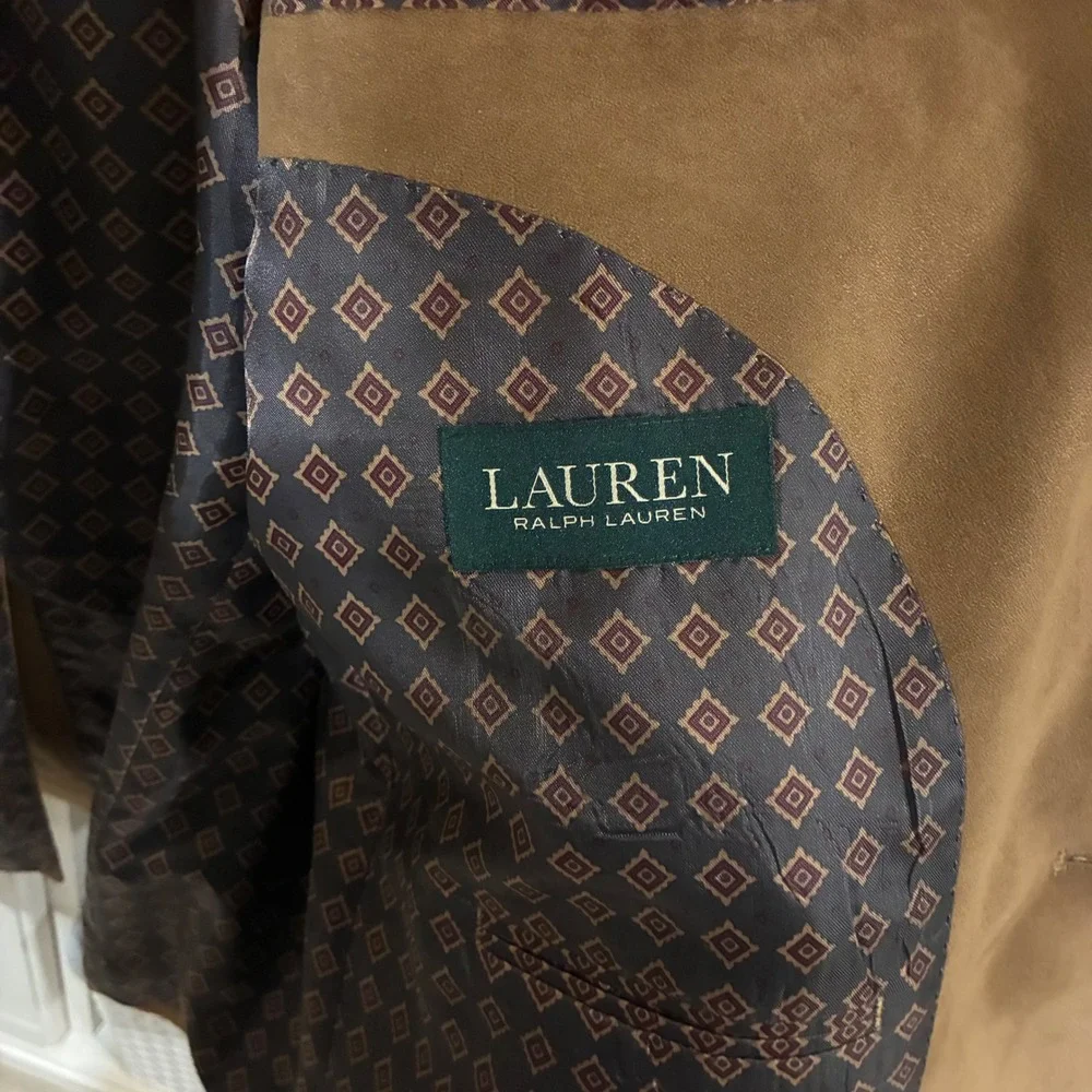 Lauren Ralph Lauren Mens 44R Faux Suede Blazer Sport Coat Brown Two Button